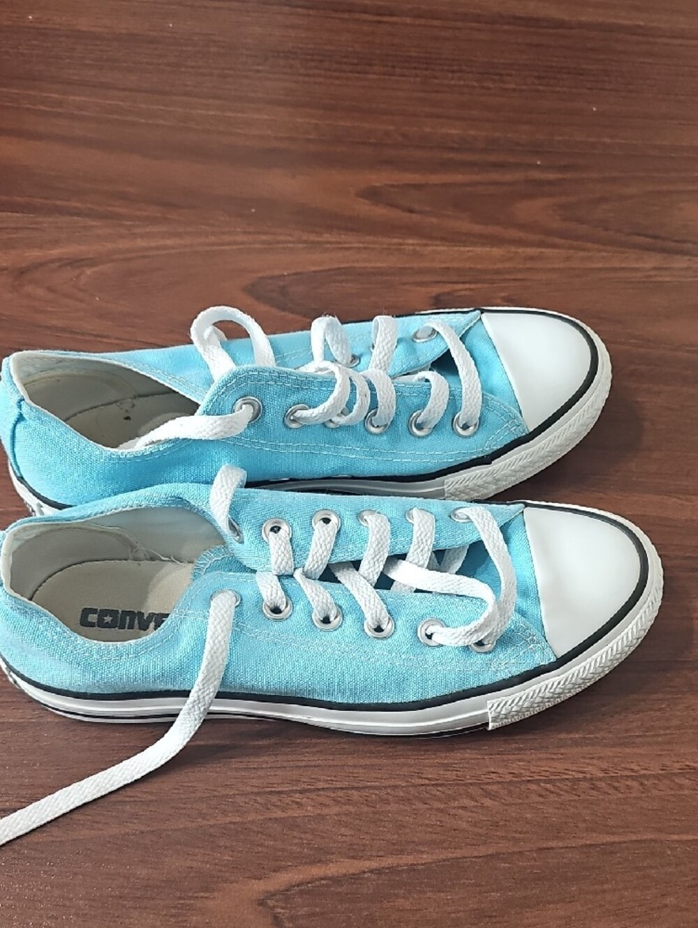 Converse Low Top Sneakers in Light Blue and White - Picture 2 of 5